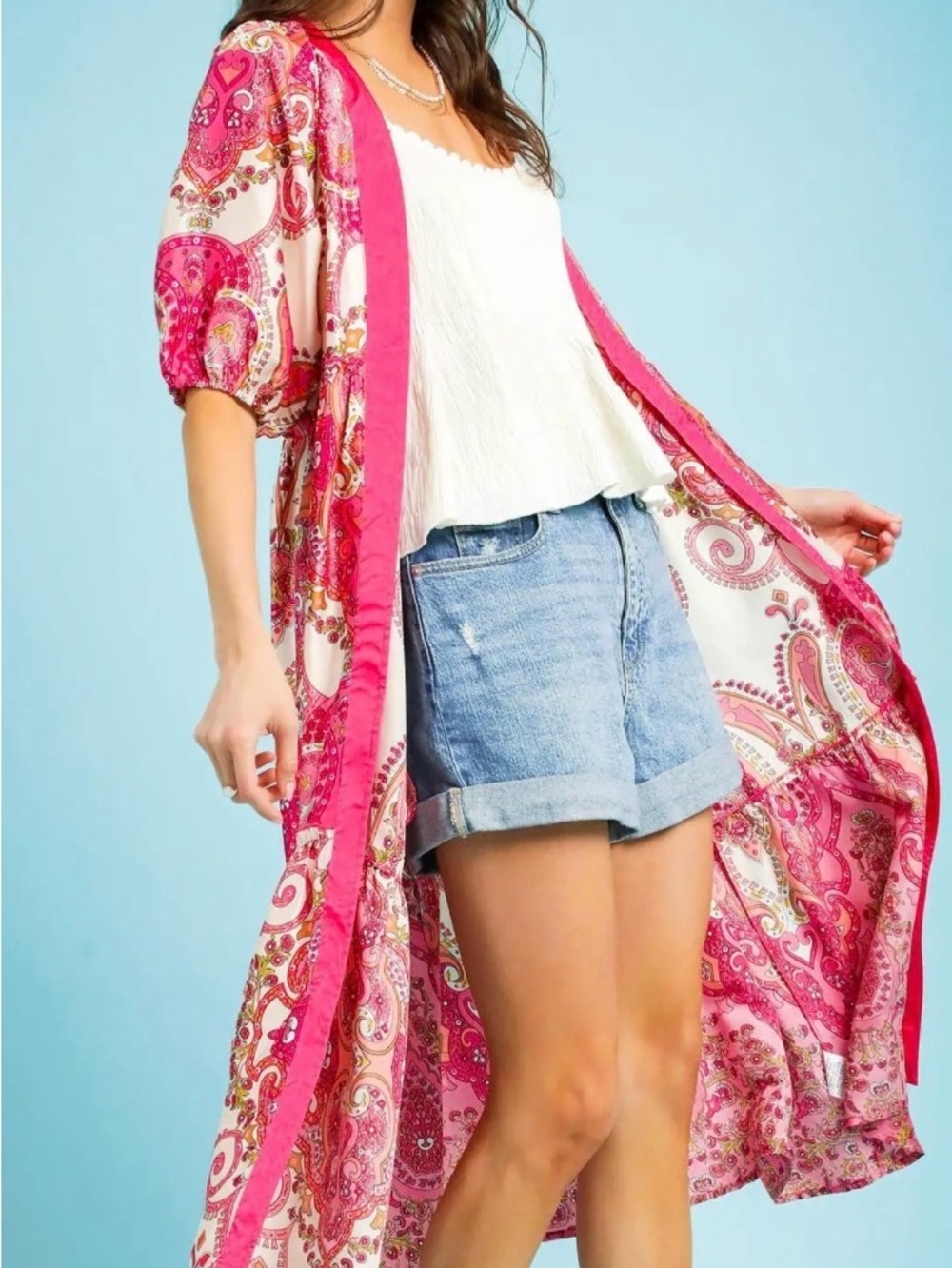 Umgee Pink Paisley Open-Front Kimono